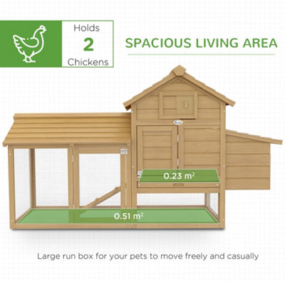 PawHut Small Chicken Coop Hen Cage Nesting Box w/ Outdoor Run Natural 150.5x54x87 cm - 6