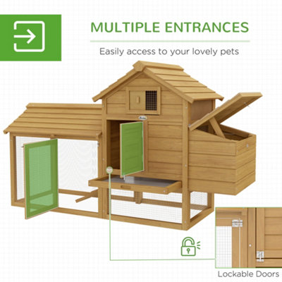 PawHut Small Chicken Coop Hen Cage Nesting Box w/ Outdoor Run Natural 150.5x54x87 cm - 7