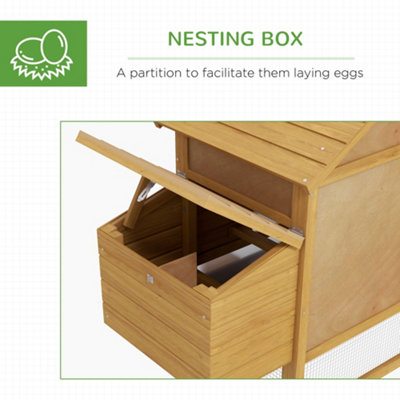 PawHut Small Chicken Coop Hen Cage Nesting Box w/ Outdoor Run Natural 150.5x54x87 cm - 4