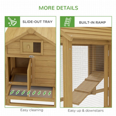PawHut Small Chicken Coop Hen Cage Nesting Box w/ Outdoor Run Natural 150.5x54x87 cm - 5