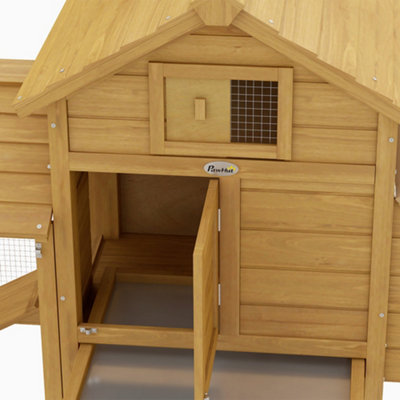 PawHut Small Chicken Coop Hen Cage Nesting Box w/ Outdoor Run Natural 150.5x54x87 cm - 8