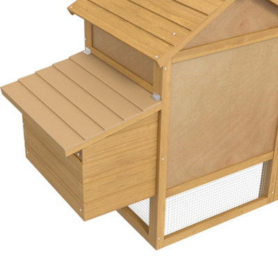 PawHut Small Chicken Coop Hen Cage Nesting Box w/ Outdoor Run Natural 150.5x54x87 cm - 9