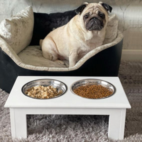 PawHut Stainless Raised Feeding Bowls with Stand for Small Extra Small Dogs 43.7L x 24W x 15H cm - White