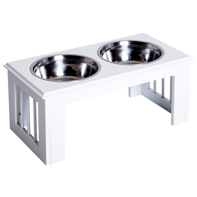 PawHut Stainless Raised Feeding Bowls with Stand for Small Medium Dogs 58.4L x 30.5W x 25.4H cm - White