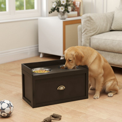 PawHut Raised Dog Bowl met standaard, voederbak voor honden met 2