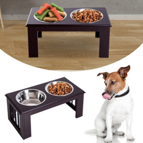 PawHut Stainless Steel Raised Dog Feeding Bowls with Stand for Small Medium Dogs Elevated Twin Pet Bowls Water Food Feeder-Brown
