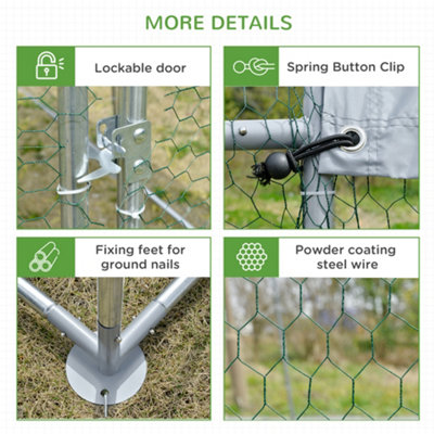 PawHut Walk-In Chicken Run Galvanised Chicken Coop w/ Cover 2.8 x 1.9 x 2m - 7