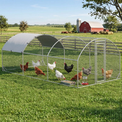 PawHut Walk-In Chicken Run Galvanised Chicken Coop w/ Cover 5.7 x 2.8 x 2m