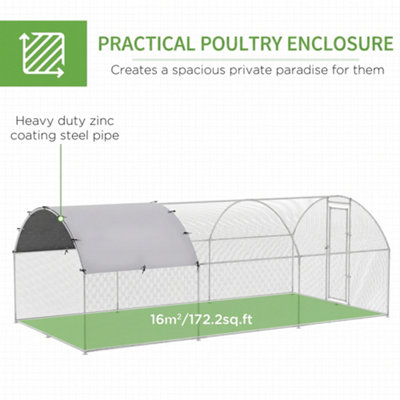 PawHut Walk-In Chicken Run Galvanised Chicken Coop w/ Cover 5.7 x 2.8 x 2m