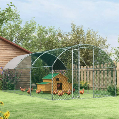 PawHut Walk-In Chicken Run Galvanised Chicken Coop w/ Cover 5.7 x 2.8 x 2m