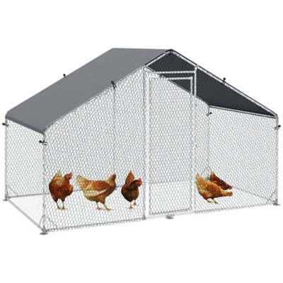 PawHut Walk In Chicken Run Large Galvanised Chicken Coop w/ Cover 3 x 1.7 x 1.9m