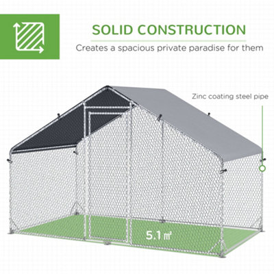 PawHut Walk In Chicken Run Large Galvanised Chicken Coop w/ Cover 3 x 1.7 x 1.9m - 6