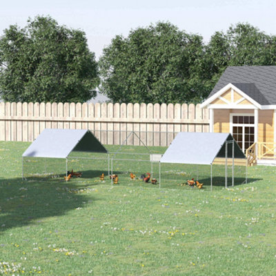 PawHut Walk In Chicken Run Large galvanised Chicken Coop w/ Cover 3 x 8 x 2m