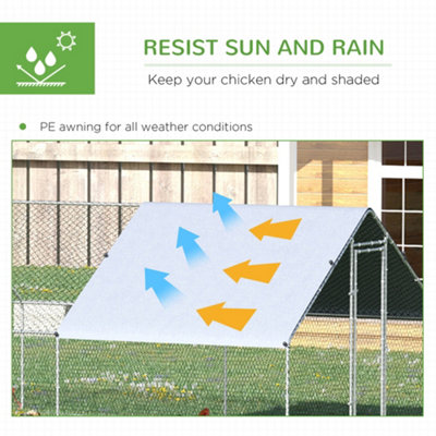 PawHut Walk In Chicken Run Large galvanised Chicken Coop w/ Cover 3 x 8 x 2m