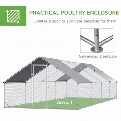 PawHut Walk In Chicken Run Large galvanised Chicken Coop w/ Cover 3 x 8 x 2m