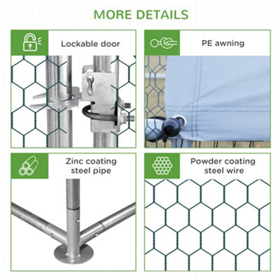 PawHut Walk In Chicken Run Large galvanised Chicken Coop w/ Cover 3 x 8 x 2m