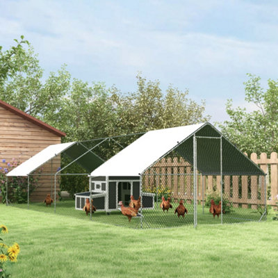PawHut Walk In Chicken Run Large galvanised Chicken Coop w/ Cover 3 x 8 x 2m