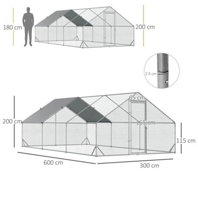 PawHut Walk In Chicken Run Large Galvanised Chicken Coop w/ Cover 6 x 3 x 2m - 3