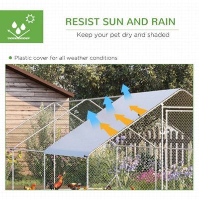 PawHut Walk In Chicken Run Large Galvanised Chicken Coop w/ Cover 6 x 3 x 2m - 4