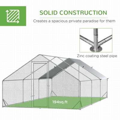 PawHut Walk In Chicken Run Large Galvanised Chicken Coop w/ Cover 6 x 3 x 2m - 6