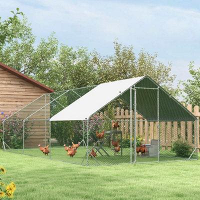 PawHut Walk In Chicken Run Large Galvanised Chicken Coop w/ Cover 6 x 3 x 2m - 8