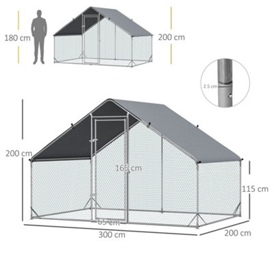 PawHut Walk In Chicken Run Large Galvanized Chicken Coop w/ Cover 3 x 2 x 2m - 3