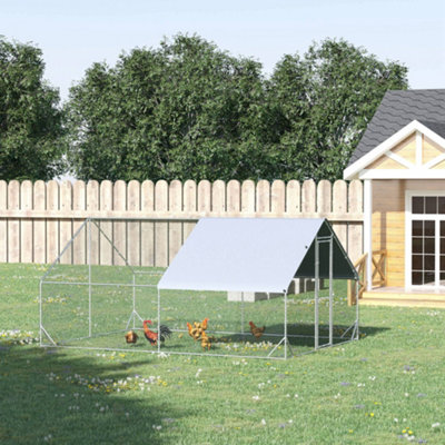 PawHut Walk In Chicken Run Large Galvanized Chicken Coop w/ Cover 3 x 4 x 2m
