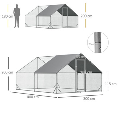 PawHut Walk In Chicken Run Large Galvanized Chicken Coop w/ Cover 3 x 4 x 2m - 3