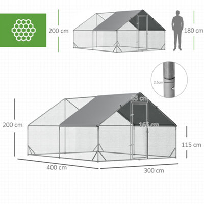 PawHut Walk In Chicken Run Large Galvanized Chicken Coop w/ Cover 3 x 4 x 2m