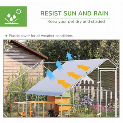 PawHut Walk In Chicken Run Large Galvanized Chicken Coop w/ Cover 3 x 4 x 2m - 4