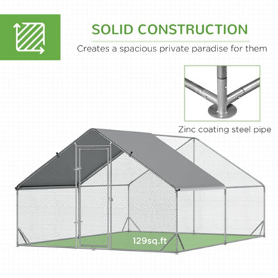 PawHut Walk In Chicken Run Large Galvanized Chicken Coop w/ Cover 3 x 4 x 2m - 6