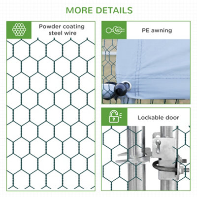 PawHut Walk In Chicken Run Large Galvanized Chicken Coop w/ Cover 3 x 4 x 2m - 7