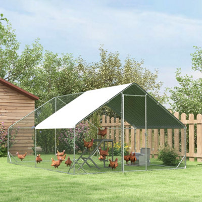 PawHut Walk In Chicken Run Large Galvanized Chicken Coop w/ Cover 3 x 4 x 2m