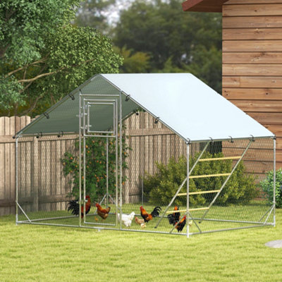 PawHut Walk-in Chicken Run w/ Cover, Hanging Feeder Perch, for 6-8 Poultry