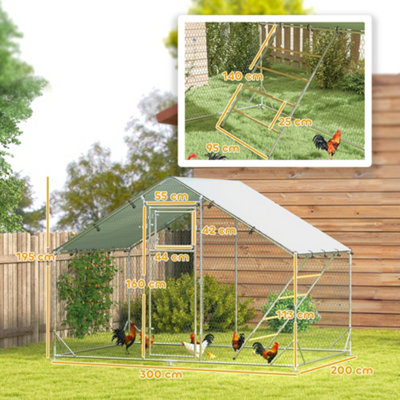 PawHut Walk-in Chicken Run w/ Cover, Hanging Feeder Perch, for 6-8 Poultry