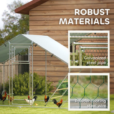 PawHut Walk-in Chicken Run w/ Cover, Hanging Feeder Perch, for 6-8 Poultry