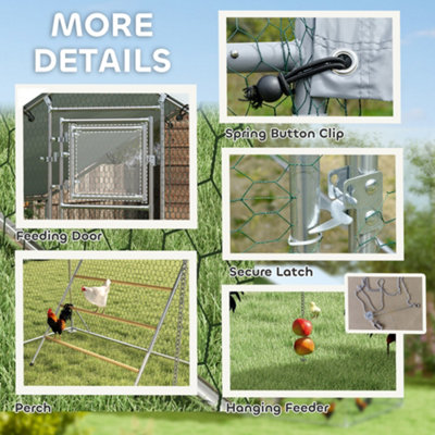 PawHut Walk-in Chicken Run w/ Cover, Hanging Feeder Perch, for 6-8 Poultry