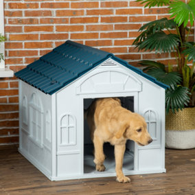 PawHut Weather-Resistant Dog House, Puppy Shelter for Large Dogs - Blue