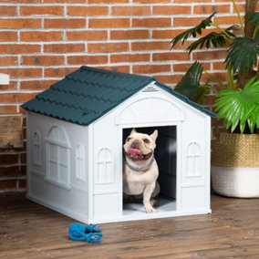 PawHut Weather-Resistant Dog House, Puppy Shelter for Medium Dogs - Blue