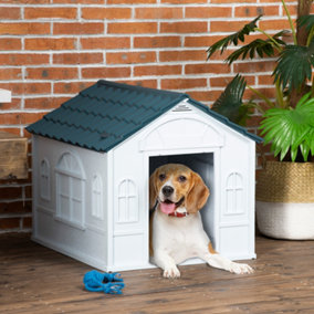 PawHut Weather-Resistant Dog House, Puppy Shelter for Medium Dogs - Blue