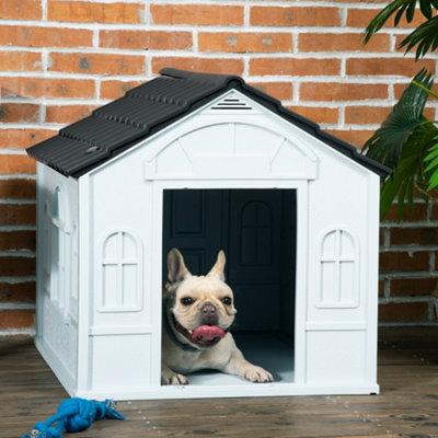 PawHut Weather-Resistant Dog House, Puppy Shelter for Medium Dogs - Grey