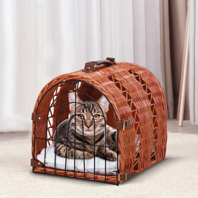 PawHut Wicker Cat Carrier Basket Kitten Bed Portable Pet Caves Houses w Soft Cushion 37 x 29 x 28 cm DIY at B Q