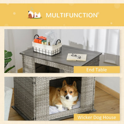 PawHut Wicker Dog House, Rattan Pet Bed, Cat House, End