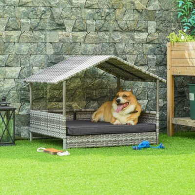 PawHut Wicker Dog House, Rattan Pet Bed with Soft Cushion- Dark Grey - Rattan Dog Bed Diy Plans