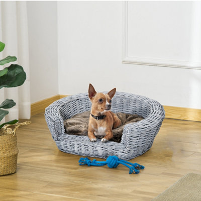 Grey wicker dog store bed