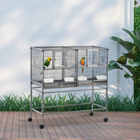 PawHut Wide Large Metal Bird Cage for Finch Canaries Parakeets Cockatiels with Rolling Stand, Removable Metal Tray
