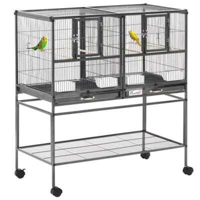 PawHut Wide Large Metal Bird Cage for Finch Canaries Parakeets Cockatiels with Rolling Stand, Removable Metal Tray