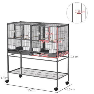 PawHut Wide Large Metal Bird Cage for Finch Canaries Parakeets Cockatiels with Rolling Stand, Removable Metal Tray