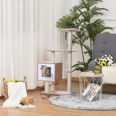 PawHut Wood Cat Tree Tower Scratching Post Kitten Activity Centre w/ Cushion Price Comparisons | Compare The Build