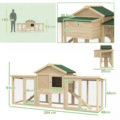 Pawhut Wood Chicken Coop Hens Cage Poultry House with Nesting Boxes Run - 3